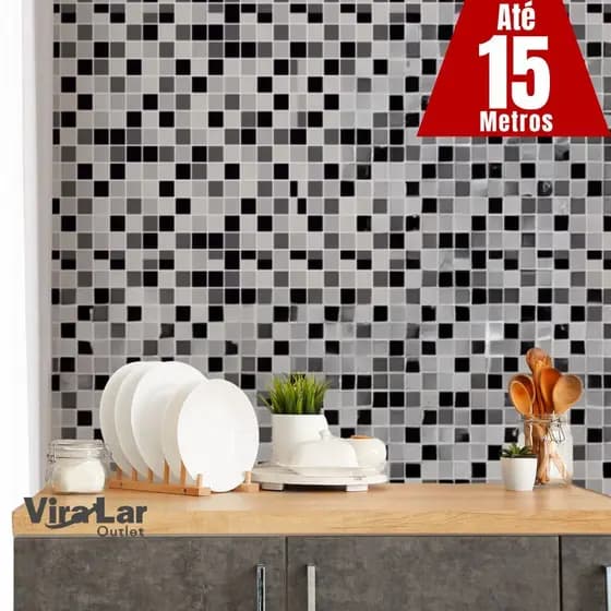 Papel de Parede 3D 5 Metros x 45cm Adesivo Autocolante Pastilha Mosaico Sala, Banheiro, Cozinha