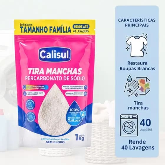 Tira Manchas Percarbonato De Sódio Para Roupas Brancas e Coloridas