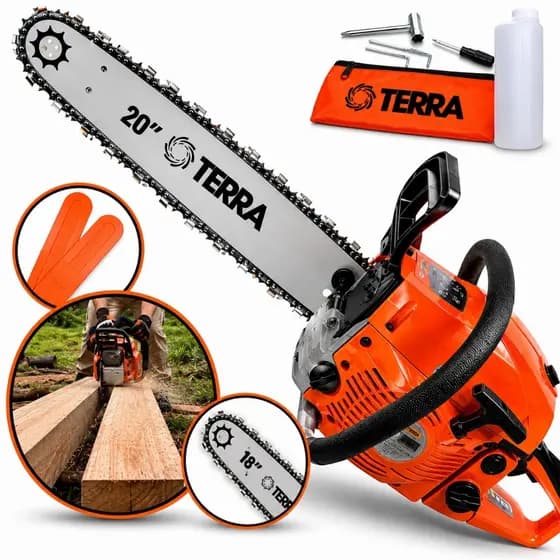 Motosserra Terra MT-520 Gasolina 52cc + 2 Sbres 18” 20” Completa