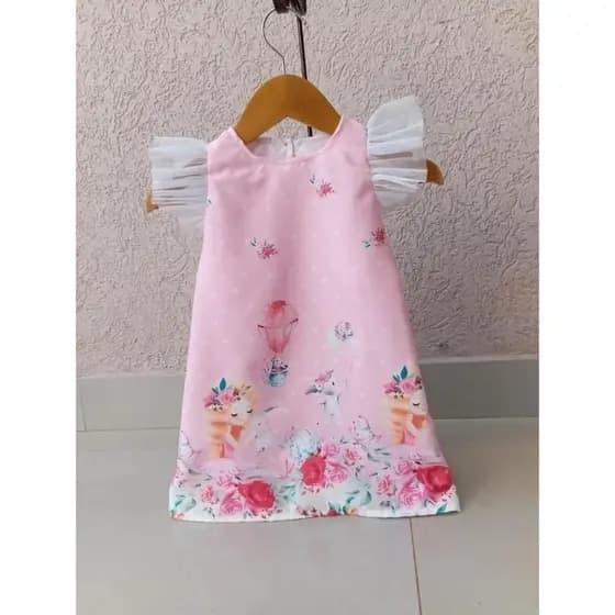 vestido infantil trapezio pascoa tule na manga