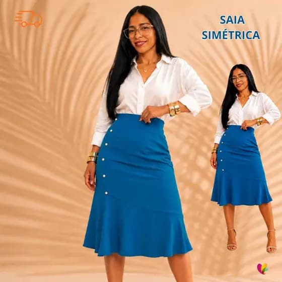 Saia Feminina Evasê Midi Em Viscose Moda Evangélica Soltinha Casual