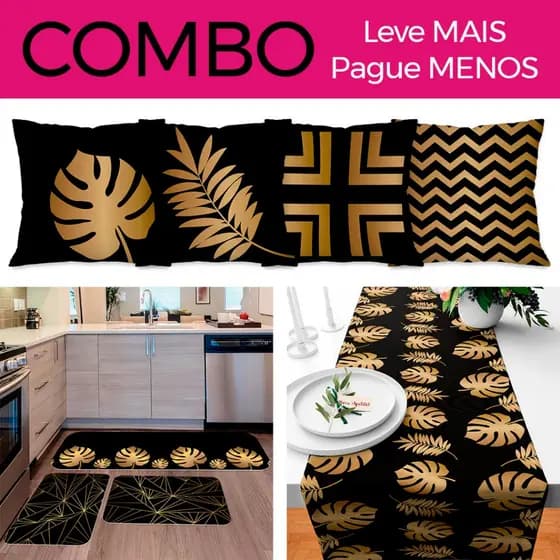 COMBO: KIT DE 4 CAPAS PARA ALMOFADA + KIT DE 3 TAPETES PARA COZINHA + TRILHO DE MESA 006