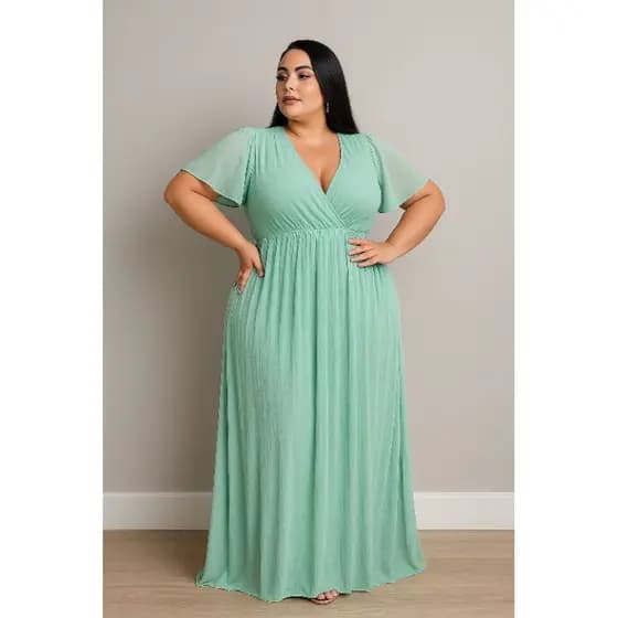 Vestido Festa Plus Size Manga Curta De Tule Transpassado G1 G2 G3