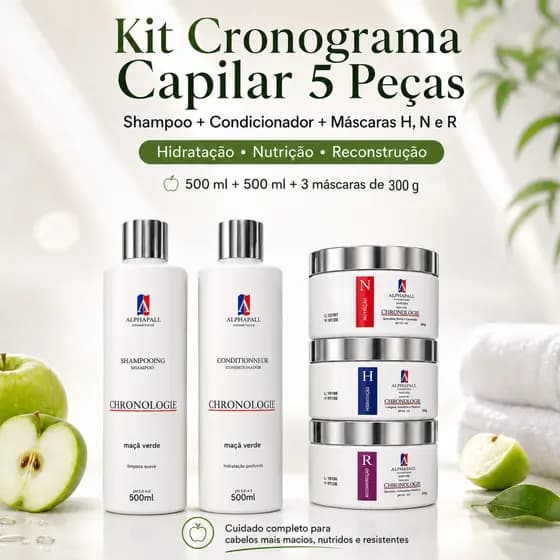 Kit Cronograma 5 Itens Manutenção Completo Alphahall Luxo Hidratação Nutrição Reconstrução