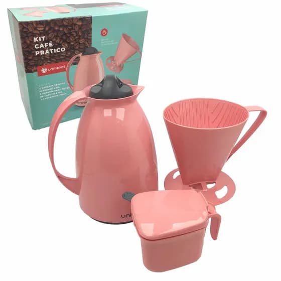 Kit Café Garrafa Térmica 650ml Suporte Filtro Açucareiro 350ml Conjunto Café Prático