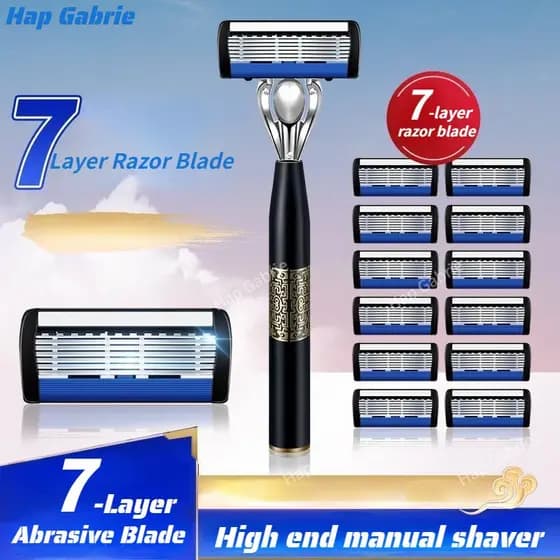 Lâminas De Barbear De 7 Camadas/Navalha De Segurança Para Homens/Aparador De Precisão Com Faixa De Lubrificação Masculin
