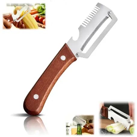 Descascador De Vegetais Com Cabo De Madeira E Abridor De Garrafas , Utensílios De Cozinha Multifuncionais