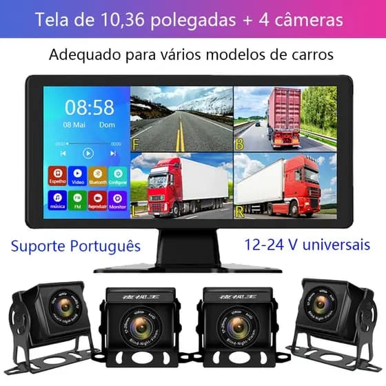 Dajea {tela sensível ao toque de 10,36 polegadas + 4 câmeras} Ampla faixa de tensão de 12-24V, suporta espelhamento de t
