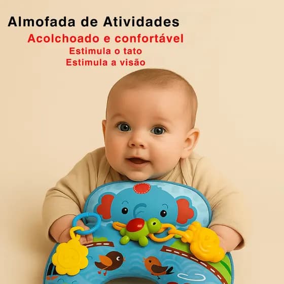 Almofada de Atividades Bebê: Lavável, Acolchoada. Estimula Tato, Visão e Coordenação Motora!