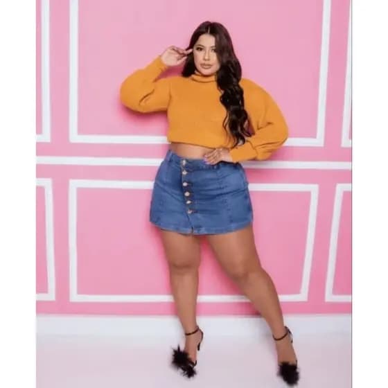 Short Saia Jeans Feminino Curto Plus Size Laycra