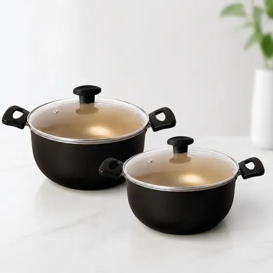 Jogo de Panelas Antiaderente 2 Peças 24cm 22cm Grande Robusta Caçarola Teflon grossa 4,5 Litros