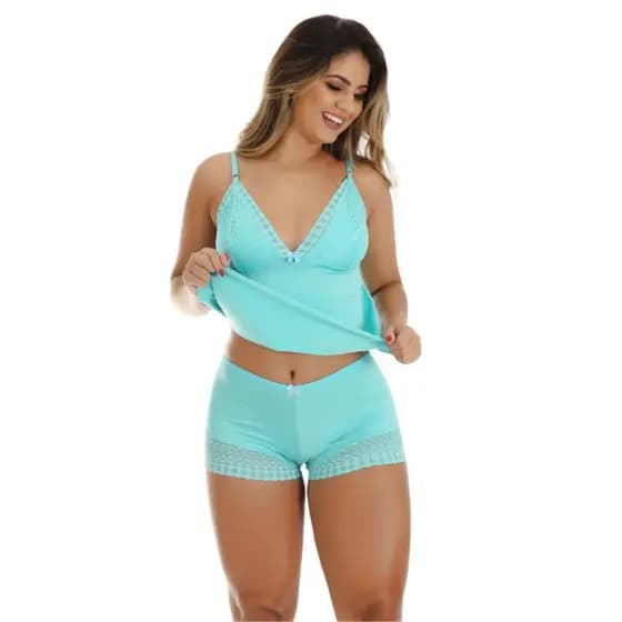 Baby Doll Feminino Short Doll Liganete Renda Pijama Curto Verão Sensual Confortável Alça Regulável Fresquinho P ao GG