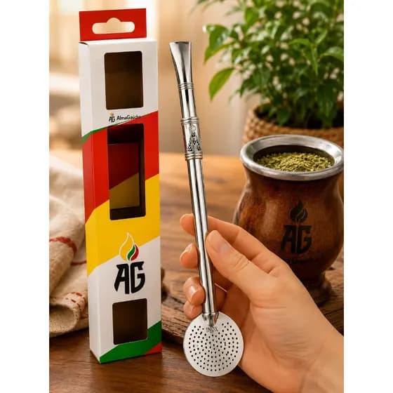 Bomba de Chimarrão Inox 304 Nossa Senhora Aparecida Premium AG Alma Gaúcha