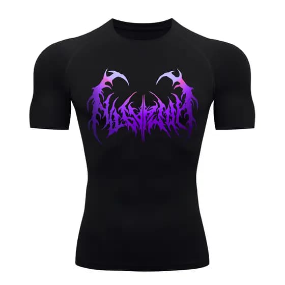 Camiseta Compressão Manga Curta Cyber Tribal Degradê Estilo Futurista Moda Alternativa Rash Guard