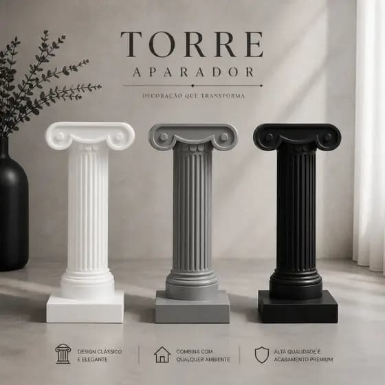 Aparador Livros Decorativo Coluna Grega Torre Apoio Suporte Porta Livros Moderno Branco Preto Cinza