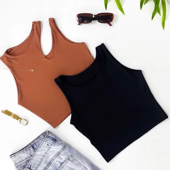 Kit 2 Cropped Feminino Regata Suplex Básico Liso Moda Gringa Várias Cores