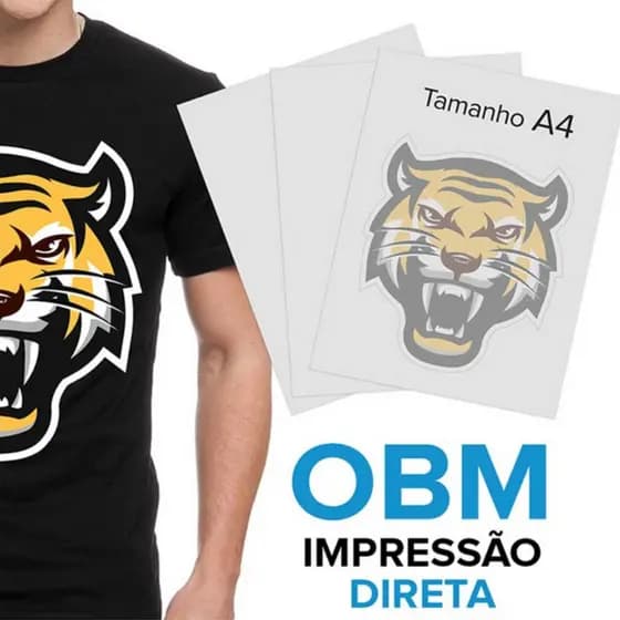 OBM POWER FILM A4 Para Impressão Direta em Tecidos Escuros 10 Folhas - Adesivo Super Potente