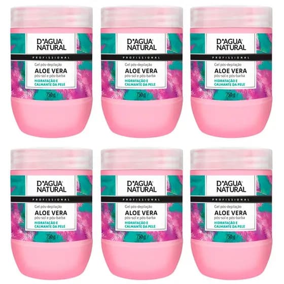 Kit 6 Unidades Gel Pós-Depilação Dagua Natural Aloe Vera Pós-Sol e Pós-Barba 750g