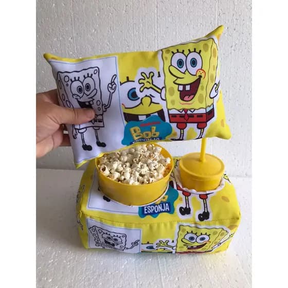 Kit Cinema Almofada Porta Pipoca + Mini Almofada decorativa Tema Bob Esponja