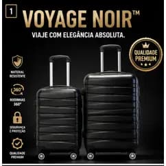Kit 2 Malas de Viagem Bordo 18 e 20 Polegadas Preta Rodinhas 360° Resistente Voyage Noir™