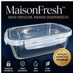 Pote Hermético de Vidro 1040ml com Tampa Vedada Antivazamento para Marmita e Alimentos
