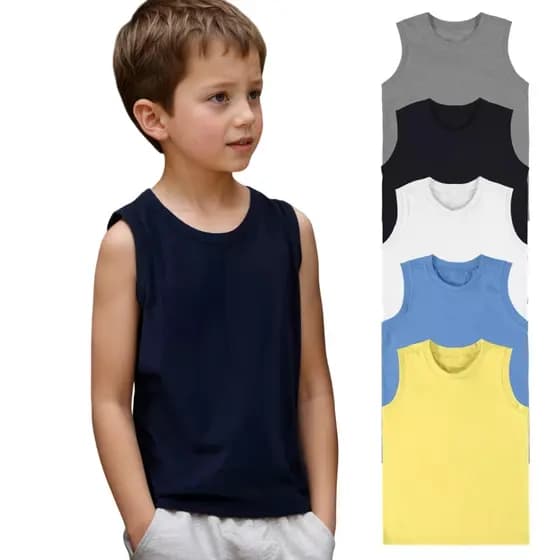 Kit 5 Regatas Infantil Para Menino Estampa Lisa