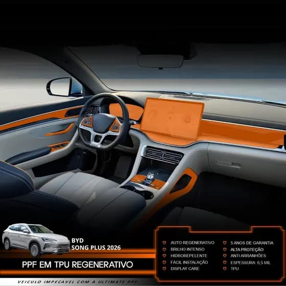 Película PPF Proteção Kit Interior Completo BYD Song Plus 2026 2027 Transparente TPU Premium Anti Risco