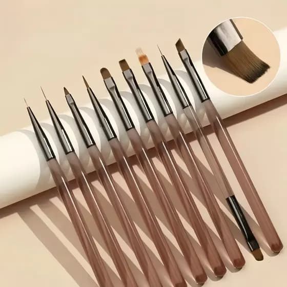 Kit 9 Pincéis Para Arte De Unhas Conjunto De Ferramentas Desenho De Polimento De Gel