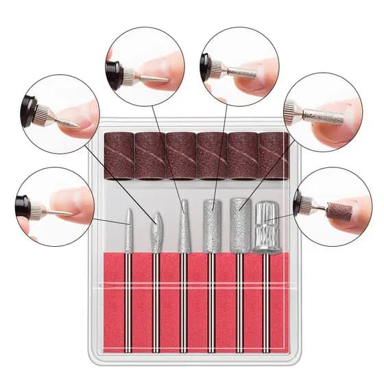 Caixinha com 6 Brocas Lixa Elétrica Lixadeiras Unhas Manicure + 6 Refis de Lixas