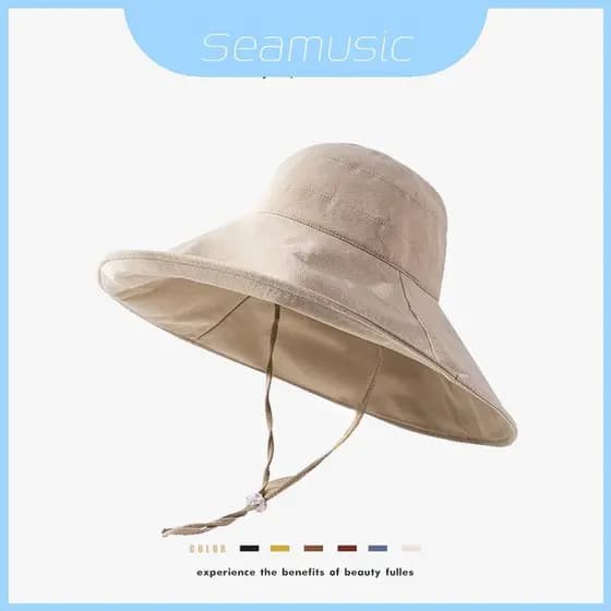 Chapéu De Sol De Linho De Algodão De Aba Larga Dobrável Para Mulheres Guarda-Uv Praia E Uso Casual