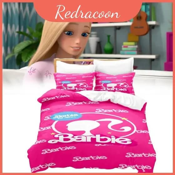 Conjunto De Três Peças De Roupa De Cama Com Estampa Barbie Material De Flanela Macia Para Dormir Confortável