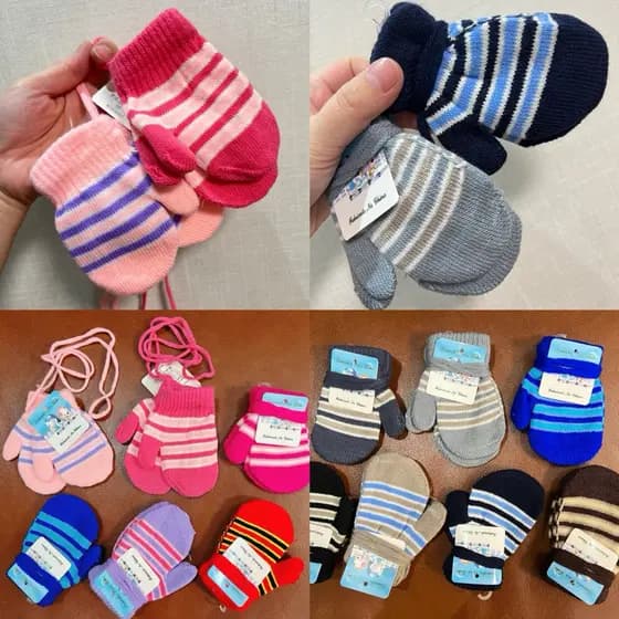 kit 3 pares Luva Infantil de Inverno para Bebê com Cordão 0-12 meses | Quentinha e Macia | Menino e Menina