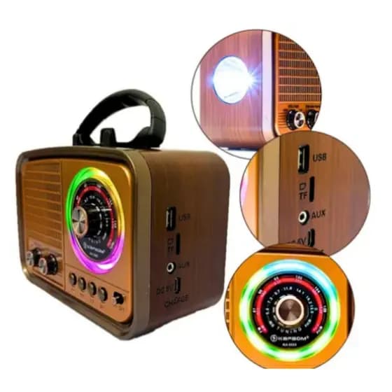 Radio retro vintage fm am usb sd bateria bluetooth Luminária Rgb ka-5583