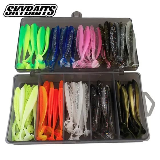 SKYBAITS Conjunto De Iscas Macias 5,5cm/7cm/9cm/12cm Em T De Cor Dupla E Anzol De Chumbo Para Peixes