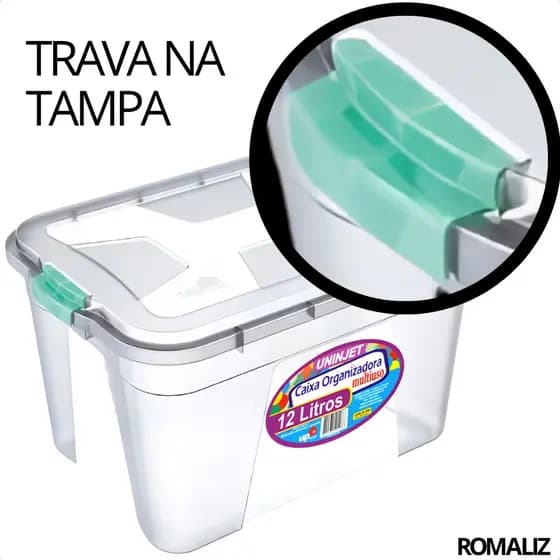 Caixa Organizadora Com Tampa Grande 56L Pequena 12L e 5L Transparente e Trava
