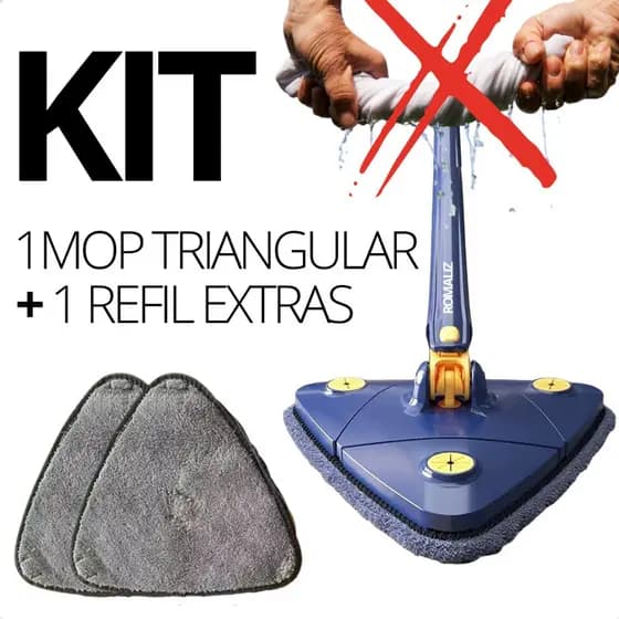 Mop Triangular 1 Refil Extra Esfregão Limpeza Giratório 360º Ajustável limpa Vidro Piso Parede Forro