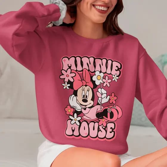 Moletom Feminino Minnie Mouse Blusa De Frio Gola Careca Casaco Felpado Flanelado Algodão Premium