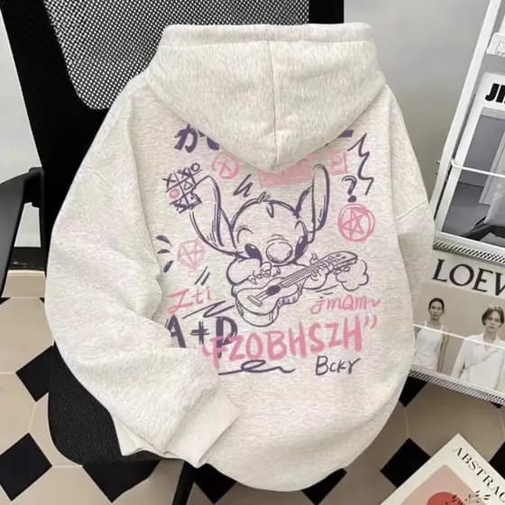 Stitch Cartoon Impresso Moletom Com Capuz Masculino/Feminino Americano Retro Ins Rua Versátil Solto