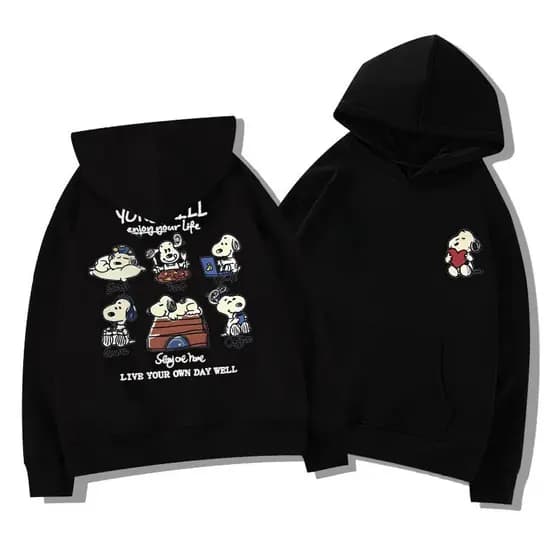 Moletom Solto Chique Desenho Animado Snoopy Moletom Unissex Outono Com Capuz