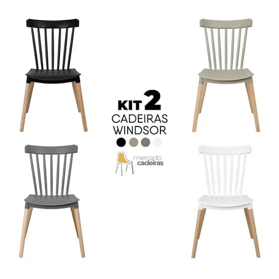 Kit 2 Cadeiras Windsor Empilhável Ergonômica Sala Cozinha Jantar Varanda Quintal - Mercado Cadeiras
