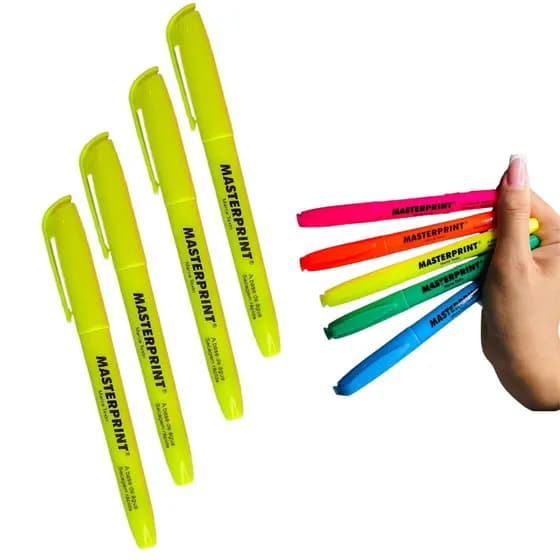 Kit 4 Caneta Marca Texto Neon Masterprint Cor Amarelo Ponta Chanfrada Grifa Destaca