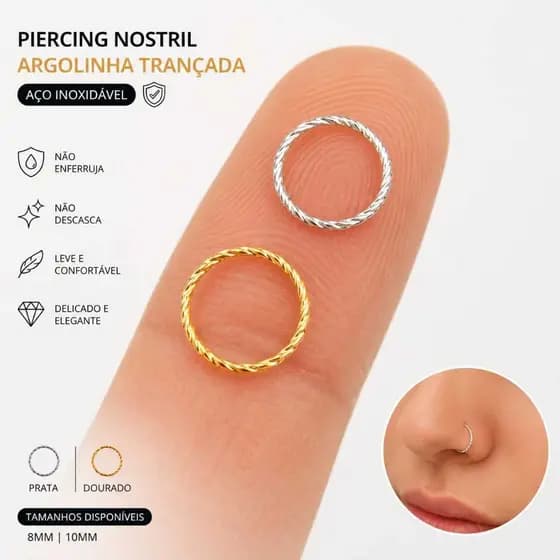 Piercing Argolinha Nariz/Nostril em Aço Inoxidável Unissex Delicado Trançado Elegante