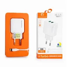 Carregador Turbo H'maston Y18-2 Duplo USB 4.1A Com Cabo Para iPhone iOS Homologado Anatel Rápido De Viagem