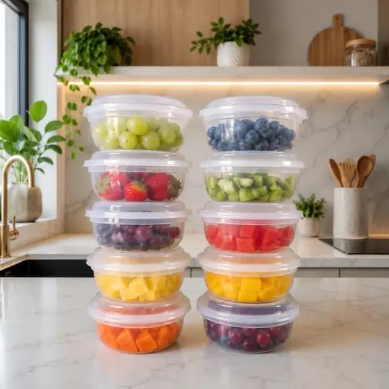 Kit Potes Marmita Transparente Redonda 500 ml BPA Free Organizador de Alimentos Plástico