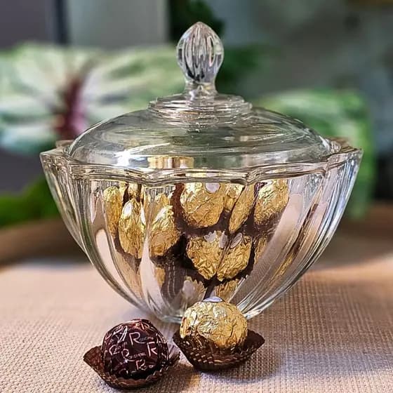 Bomboniere com Tampa 1,2L Vidro Grande Trabalhado Relevo Decorativo Luxo