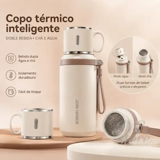 Copo Térmico Inoxidável - Duplo Beber, Design Elegante, Tampa, Ideal para Estudantes e Profissionais