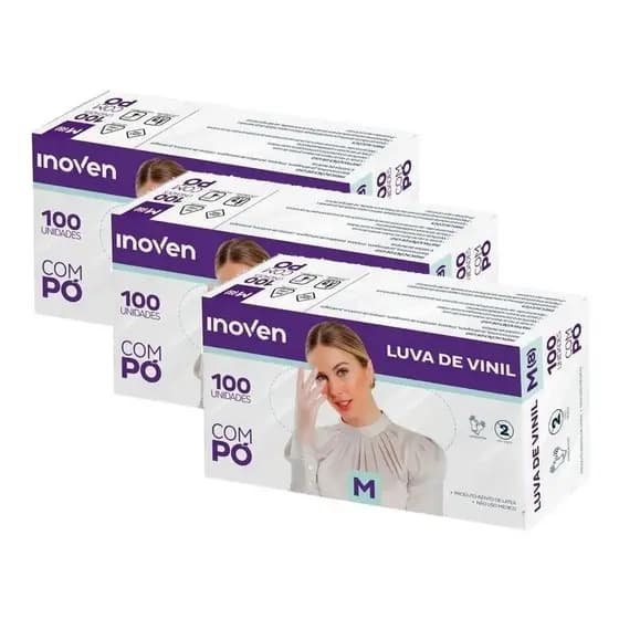 Luva De Vinil Inoven M 100 Unid Sem Pó Kit 3