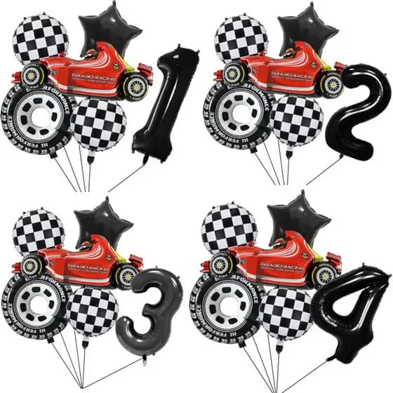Balão Metalizado Corrida + Número Pista Piloto Carros Formula 1 Hot Wheels Drift Festa Decoração
