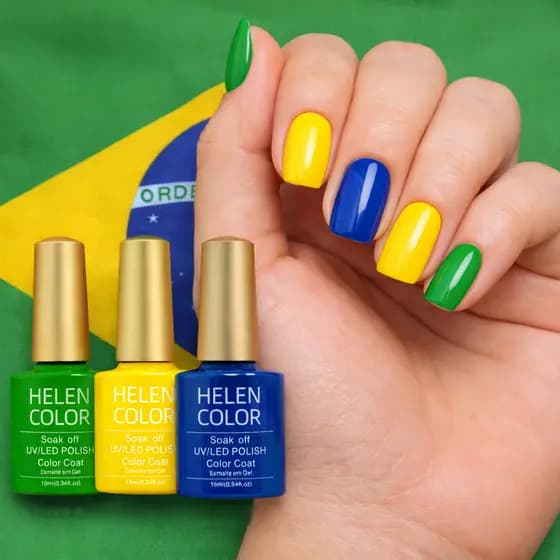 Helen Color Kit Esmaltes em Gel Copa do Mundo Seleções Unhas Personalizadas Brilho Intenso Secagem Rápida UV/Led 30ml