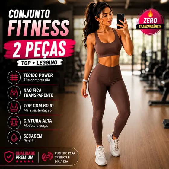 Conjunto Fitness Feminino Top E Legging Cintura Alta Tecido Power Roupa Academia Feminino